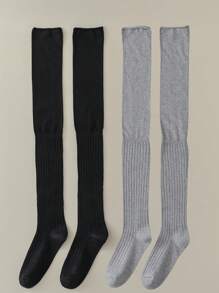 1 o 2 pares de calcetines hasta la rodilla para damas, calcetines gruesos blancos, calcetines largos hasta el muslo de color sólido a juego para botas