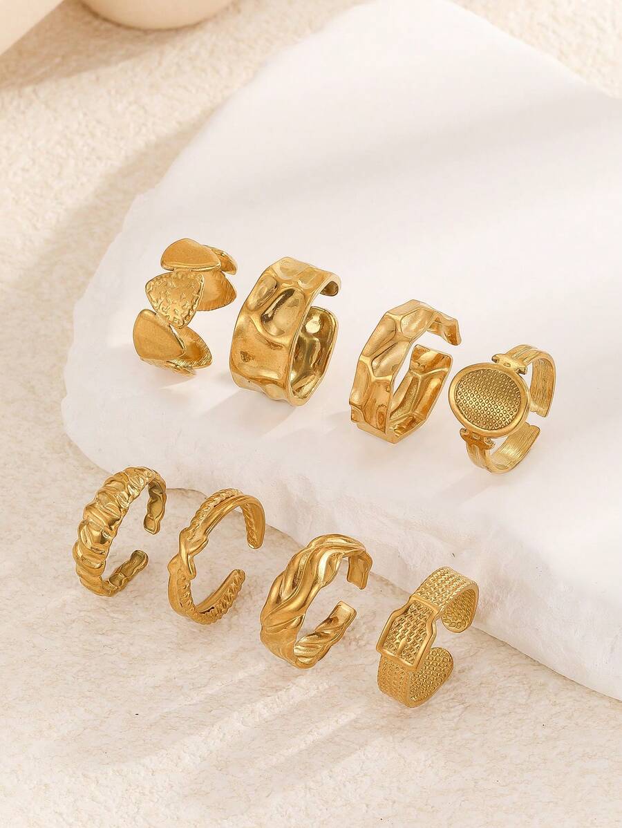 1pc Fashionable Minimalist Asymmetrical Stainless Steel Gold-Plated Ring, Unique Personalized Design, High-End Tarnish Resistant Finger Jewelry