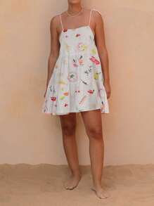 Women Summer Sleeveless Dress Casual Fashion Print Tie Up Strap Backless A-Line Party Dress For Vacation Streetwear - White - View 1