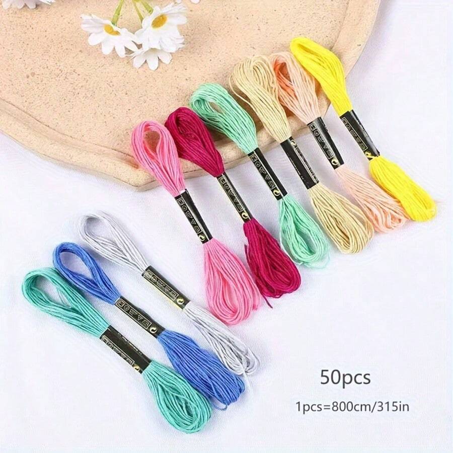 Bracelet String 50 Skeins Rainbow Color Embroidery Floss Cross Stitch Embroidery Thread Cotton Floss Bracelet Yarn, Craft Floss