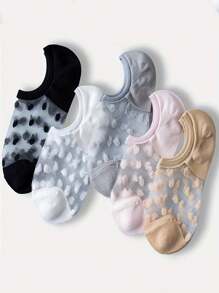 5 Double/Polka Dot Invisible Socks, Comfortable Breathable Low-Cut Boat Socks, Women's Stockings And Socks