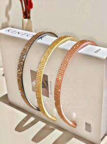 3件套 3色水钻装饰金属发箍，休闲时尚，适合女士和女孩，发箍，发圈，发饰，头饰 - 彩色 - 查看 2