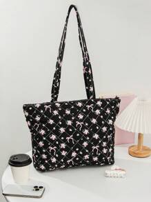 1 Piece Quilted Bow&Floral Tote Shoulder Bag Set Top Handle Handbag Portable Floral Tote Bag Commute Shoulder Bag Puffer Tote Bag With Insert Pouch Mommy And Me Matching Women Bags,Best Mother's Day Gift Ideas,School Bag Set,Lightweight,Portable,Large Capacity,Business Casual,For Teen Girls Women College Students,Perfect For Office,College,Middle School,High School,Work,Business,Commute,Stadium,Sports,Shopping,Holiday Valentine's Day Gift - Multicolor - View 15