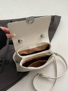 Fashionable Solid Color Women PU Handbag Versatile Solid Shoulder Bag Crossbody Bag Minimalist Square Bag - Beige - View 2