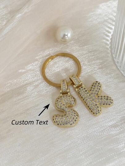 1pc Luxury 3D Bubbles Zirconia Customized Simple Letter Name Keychain Jewelry, Personalized Initial Keyring, Fashion Gift For Mom, Girlfriend, Women, Engraved, Stainless, Colorful, Cute, Y2K, Stylish, Unisex, Casual, Custom, Personalized, Unique, Customized, Ideal Gifts For Her, Her, Boyfriend, Girlfriend