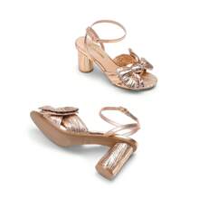 Women Bow Knot Chunky Heeled SandalsFashion Open Toe Ankle Strap Slingback Dress Shoes For Wedding Party Prom - 香檳色 - 查看 6