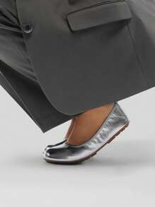 Women Round Toe Flats Casual Soft Bottom Foldable Ballet Flats  Comfortable Slip On Travel Vacation Office Wedding Shoes - 銀色 - 查看 3