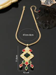 1 件女士时尚釉面立方体几何流苏合金奢华项链，适合日常佩戴、节日和场合 - 彩色 - 查看 2