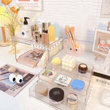 1 件/2 件简约折叠收纳架，透明 PET 储物架，适用于办公桌、厨房、宿舍、杯架