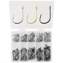 100Pcs Fishing Hooks Set Carbon Steel Single Circle Fishing Hook Fly Fishing Barbed Carp Hooks Sea Tackle Accessories - Gold - View 6