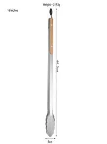 1 Set Stainless Steel & Wooden Food Tongs, Korean BBQ Grill Tongs, Wooden Handle Steak Tongs, Extra Long BBQ Tongs, Suitable For Home & Outdoor Use