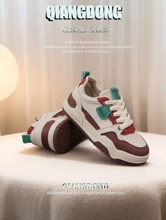 1 par de zapatillas deportivas informales de mujer con bloque de color y cordones, versátiles, minimalistas, para exteriores, respirables y multifuncionales