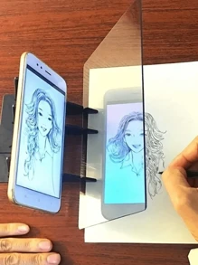 1 set PVC optische tekenborden, een hulpmiddel voor het maken van schetsen met reflectietracking, geschikt voor kunstenaars en beginners, uitgerust met een lens voor beeldreflectie en een verstelbare beugel, een onmisbare set voor beginners in de schilderkunst, met beugel