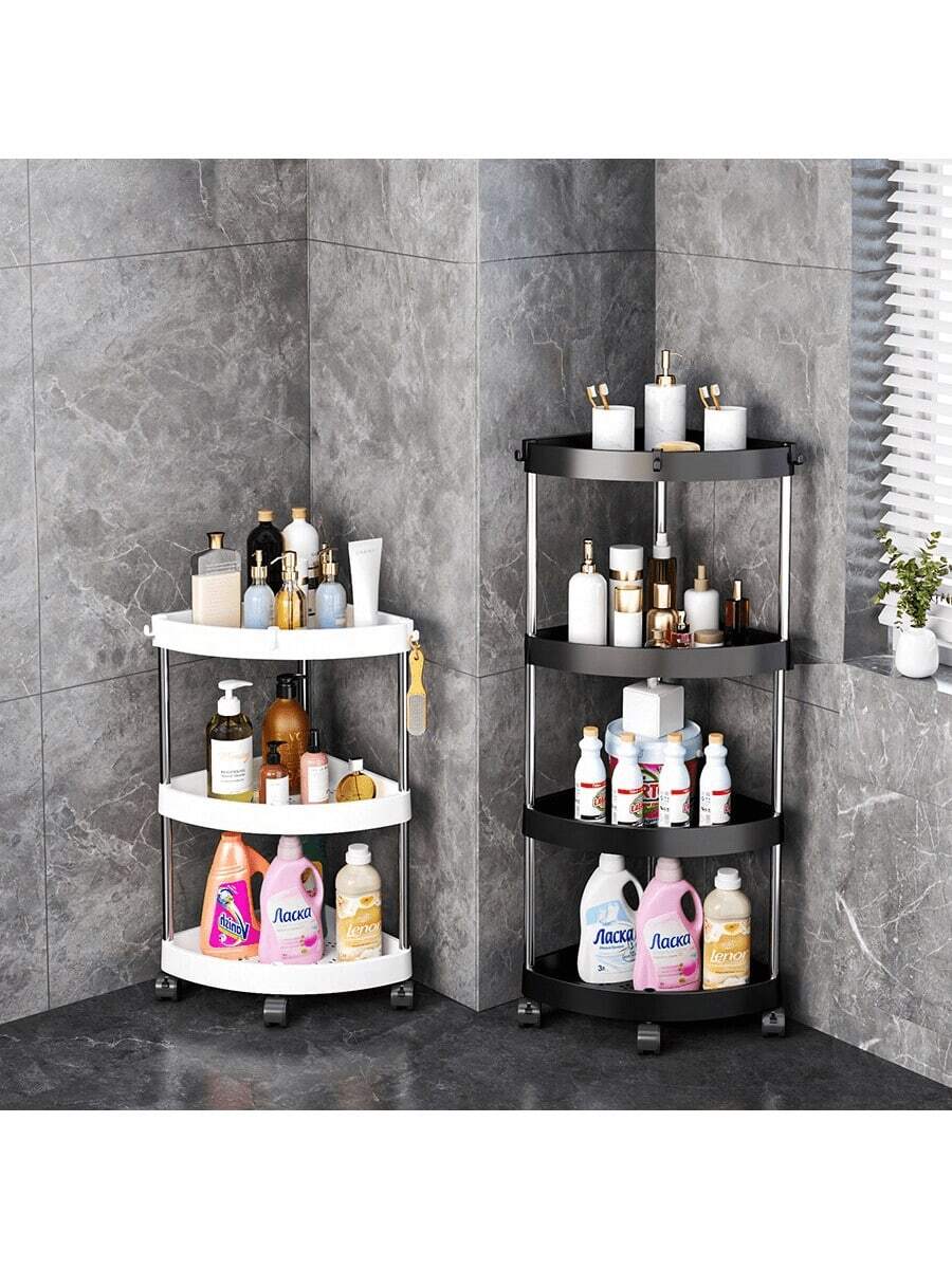 1pc No-Drill Corner Triangle Shelf, 3/4/5 Tier Freestanding Kitchen Wall Corner Storage Rack, Stainless Steel Pipe Bathroom Toilet Corner Organizer