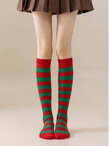 1双/包 女士日式条纹长筒袜 COSPLAY 动漫派对角色扮演条纹少女长筒袜，Y2K风格，舒适袜子