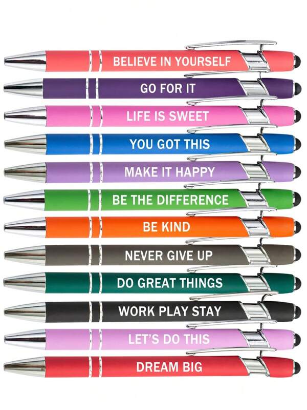 12 Pieces Motivational Inspirational Quotes Snarky Screen Touch Stylus Ballpoint Pens, Office Encouraging Scriptures, Black Ink (12 Color,Motivational) Back To School