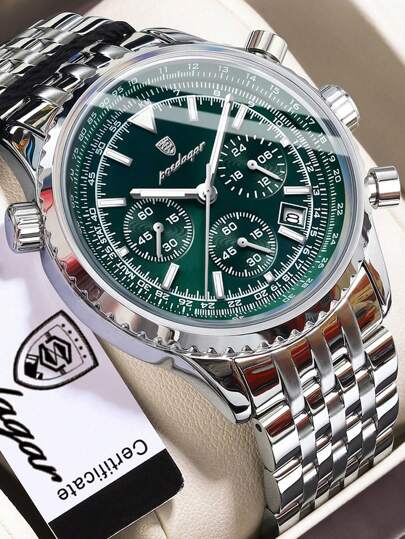 1 pezzo Orologio al quarzo da uomo alla moda, cronografo multifunzione resistente all'acqua con data e lancette luminose in acciaio inossidabile, adatto per occasioni d'