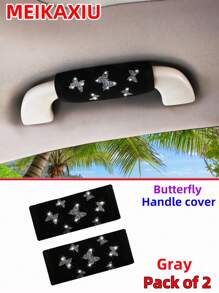 MEIKAXIU 2pcs Bowknot Bling Bling Fabric Soft Breathable Car Grab Handle Protective Cover, Universal Car Interior Accessories - Butterfly - View 6
