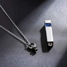 骨灰盒项链 不锈钢条形吊坠项链 立方体纪念骨灰项链 水晶火葬骨灰盒吊坠 男士 - 永远挚爱