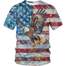 3D Eagle Print T-Shirt -  Unisex Shirt Patriotic Theme,Oversized Tshirts Animal Graphic Tee,Comfort Colors T-Shirts,Round Neck Short Sleeve Casual T-Shirt,Holiday Gift - 老鷹襯衫002 - 查看 1
