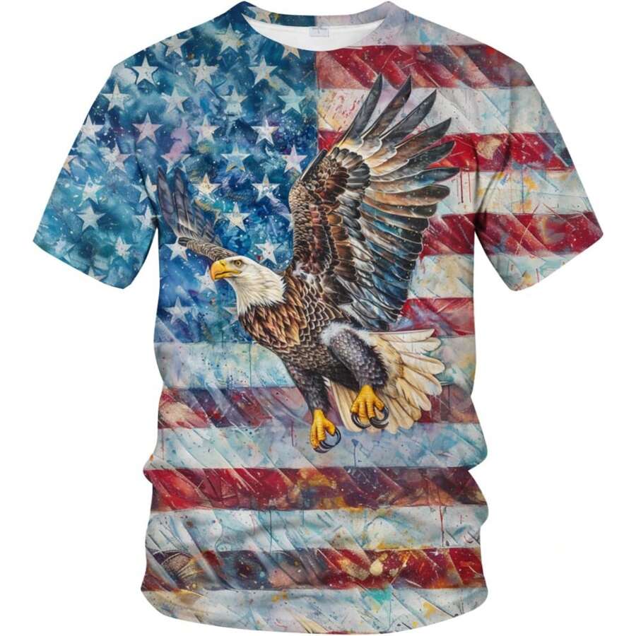 3D Eagle Print T-Shirt -  Unisex Shirt Patriotic Theme,Oversized Tshirts Animal Graphic Tee,Comfort Colors T-Shirts,Round Neck Short Sleeve Casual T-Shirt,Holiday Gift - 老鷹襯衫002 - 查看 1