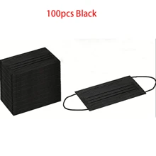 30 个/50 个/100 个黑色一次性面罩 - 三层透气舒适，配有弹性耳环。