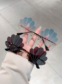 1 件新款贝壳形无框时尚眼镜，女士渐变色镜片蓝色眼镜，新颖造型多色眼镜，轻便绿色眼镜，夏季海滩配饰，夏季海滩度假、户外、旅行装饰眼镜