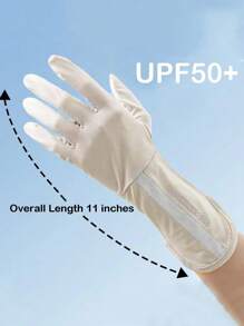 女士中长款冰丝手套，1双夏季防紫外线手套，带触摸屏功能，透气，防滑，纯色，半指，适合骑自行车和开车等户外活动