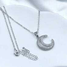 1 Set Joyería de collar y pendientes con diseño de cielo estrellado y luna, par de pendientes exquisitos chapados en plata con colgante minimalista de strass, elegante para fiestas y ocasiones