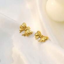1 Pair Cute Bowknot Stainless Steel Stud Earrings, Suitable For Daily Wear For Girls