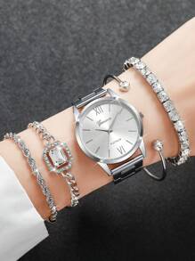 5 pièces/Ensemble Montre à quartz minimaliste à cadran romain élégant pour femmes + Ensemble bracelet, Montre non incluse Boîte cadeau