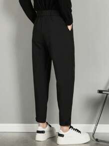 Men's Ice Silk Feeling Loose Straight Leg Slim Fit Ankle Length Solid Color Dress Pants, Flow Feeling - Black - View 2