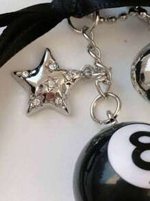 Y2k Black Six Sided Dice Billiards Rhinestone Star Playing Cards Pendant, Bag Decoration, Black Bow Ribbon Decoration Keyrings Bag Pendant,Spade And Peach Card Decorative Pendant,Kawaii Faux Pearl Bowknot Bag Charm Keychain, Ins Style Heart Pendant Keyring Keychain,A Gift Suitable For Billiards And Card Enthusiasts, Friendship & Couples Gift, Bag Accessories,Novelty Gift For Family And Friends,﻿Mother's Day Gift - Multicolor - View 6