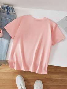 Teen Girl Cartoon Print Graphic Tees For Girl Short Sleeve T Shirts,Teen Girl's Summer Tops Crewneck Shirt Blouse,Suitable For School, Vacation And Shopping Outfits - Pink - View 2