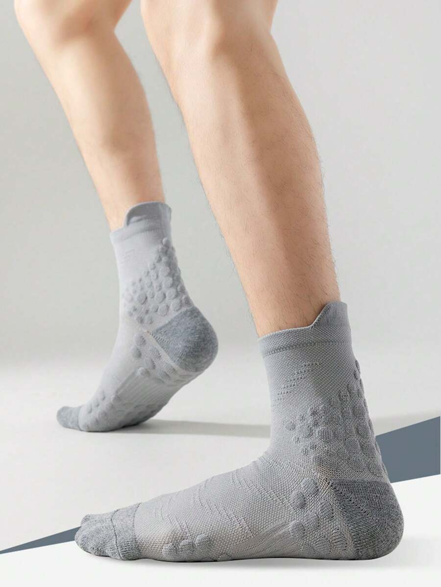 1 Pair Gray Marathon Running High-Quality Mid-Calf Sports Socks With Massage Bottom For Fitness