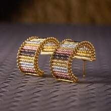 Conjunto de 4 piezas hecho a mano con tubo de cobre tricolor italiano, combinación con collar de doble de cuentas, pulsera, aretes y anillo abierto, adecuado para uso en fiestas de damas, regalo para Ramadán