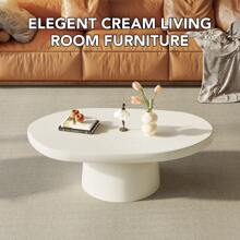 Oval Coffee Table, Modern Center Table, Creamy White Tea Table For Living Room, Bedroom, Easy Assembly - White - View 10