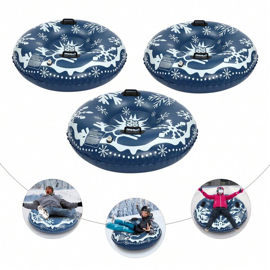kangten 3 Pieces 40" Snow Sleds For Adult PVC Ski Circle Inflatable Sleds - Blue and White - View 1