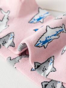 5pcs/Pack Cartoon Shark Print Breathable Short Socks, Fashionable Versatile Soft & Comfortable, Suitable For Spring, Summer, Autumn - Multicolor - View 5