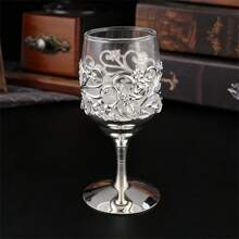 1 Set Of 6 European Style Rose Patterned Glass Stemware, Wine Glasses Suitable For Gatherings, Weddings And Other Occasions, Decorative Tabletop Craft