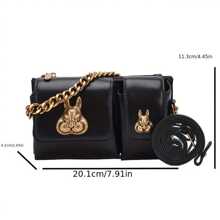 2025 New Fashion Rabbit Design Motorcycle Crossbody Bag, Women Spring Shoulder Chain Underarm Bag Stylish Sling Bag - Black - View 4