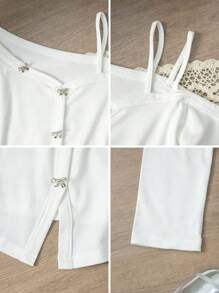 Elegant White Bow Strap Sexy Cold-Shoulder Long Sleeve Top For Women, Suitable For Dates, Outings, And Commuting, Christmas, Autumn/Winter - White - View 3