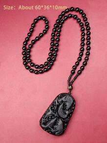 1 件黑曜石吊坠项链，心经，幸运符，繁荣，鱼形图案，个性化护身符，多功能项链礼物 - 黑色 - 查看 8