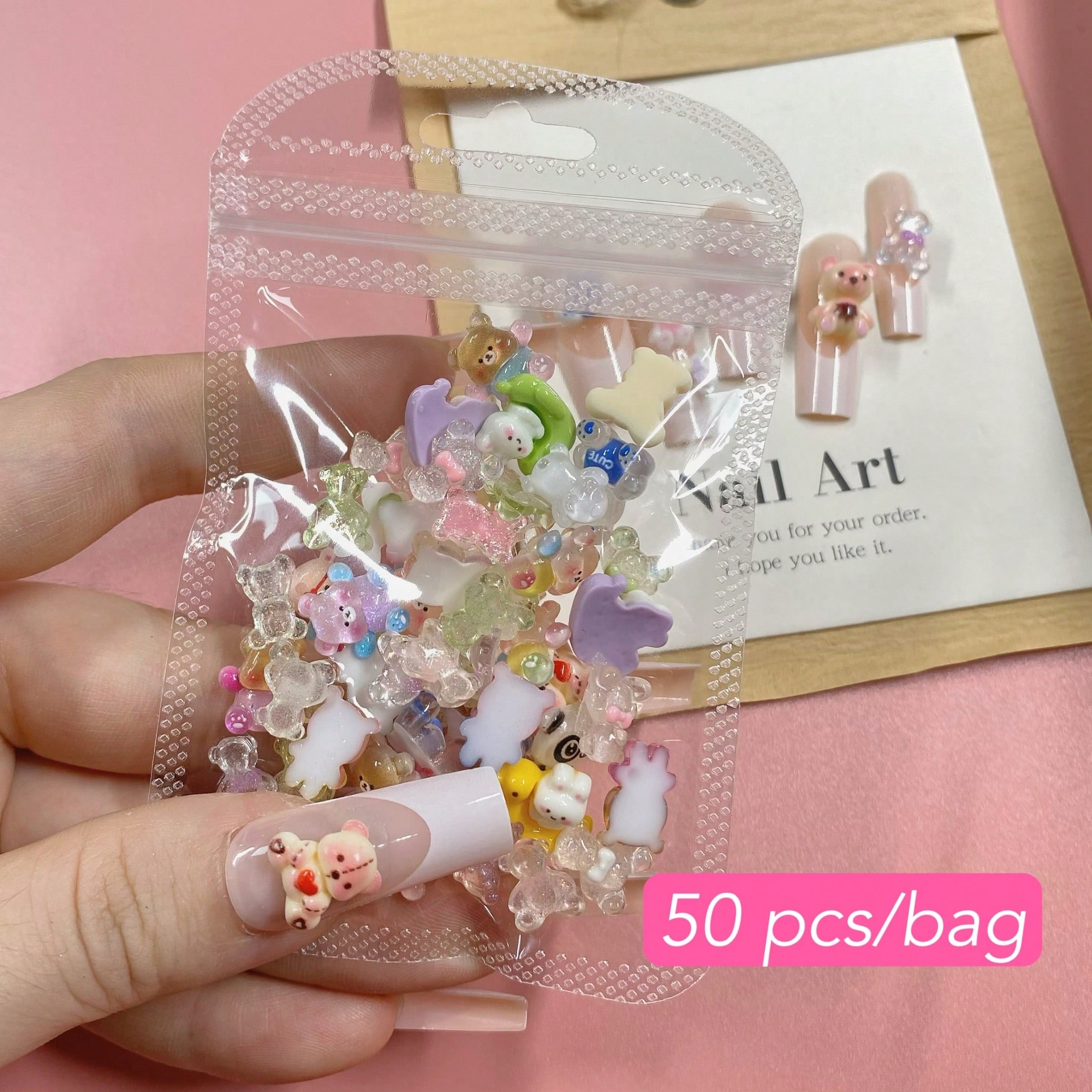 50pcs Mixed Mini Decorative Buttons - Cute Bears, Rabbits And Various Cartoon Characters, Suitable For DIY Crafts, Slime Decorations, Scrapbooking, Hair Clips, Phone Case Decorations, Nail Art Supplies, Nail Gems, Etc. Nails