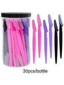 30 Piezas/Botella Navajas para cejas en estuche, hojas de recortadora facial con contenedor, hojas de recorte de cejas y maquinilla de afeitar para eliminación de vello facial y corporal, productos y accesorios para el cabello para peluquería, salón de belleza y artículos de viaje esenciales