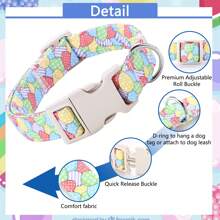 复活节主题！涤纶狗项圈，带有多色复活节彩蛋和兔子印花，有小号、中号和大号可供选择，适合公狗和母狗 - 彩色 - 查看 2