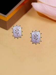 Un par de pendientes de planta de gota de aceite francesa en color púrpura son versátiles, exclusivos, de alta gama, elegantes y generosos. Se pueden combinar con faldas para asistir a fiestas y son la primera opción para regalos de fiesta. - Morado - Ver 3
