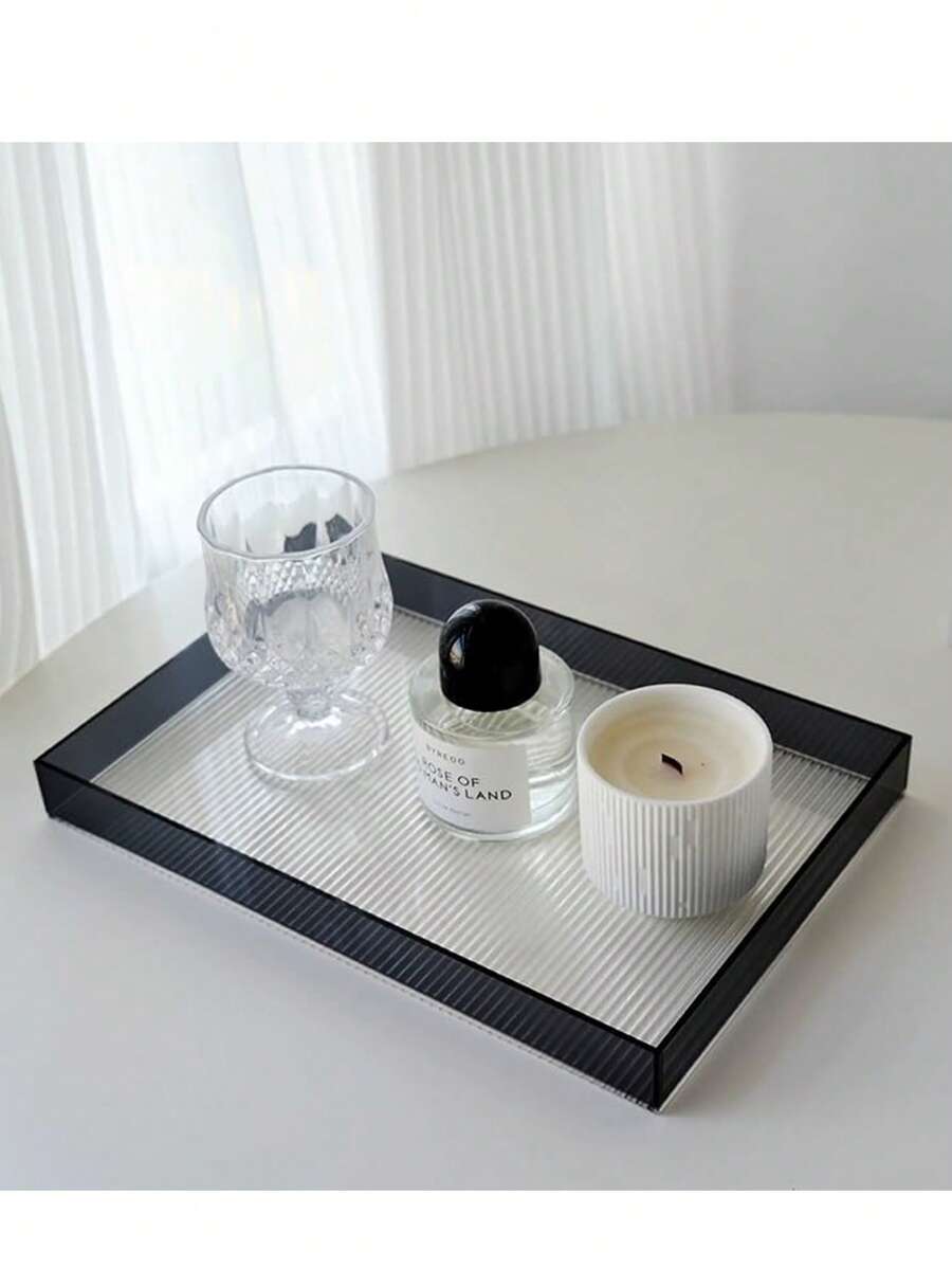 1 Set Transparent/Black Acrylic Vanity Tray, Bathroom Countertop Organizer, Kitchen Countertop Tray, Luxury Vanity Countertop Storage Rack For Cosmetics & Decor - Multicolor - View 1