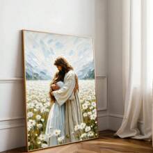 1pc Framed/Unframed Jesus Hugging Girl Canvas Poster Print Bible Christian Art Aesthetic Painting Minimalist Wall Art Picture For Dorm,Apartment,Bedroom,Living Room,Modern Home Decoration