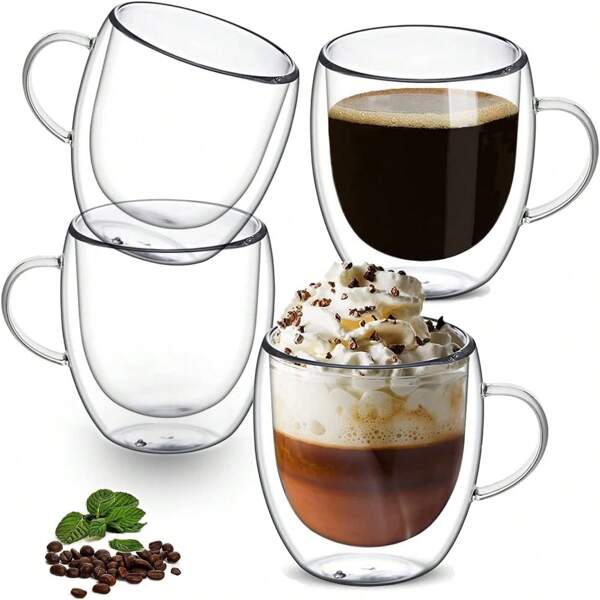 2-4-6pcs Double Walled Glass Coffee Cups With Handles, Espresso Cups, Tea Cups, Thermal Insulation. Suitable For Espresso, Matcha, Cappuccino, Tea Bags. Kitchenware Holiday Gifts Back To School